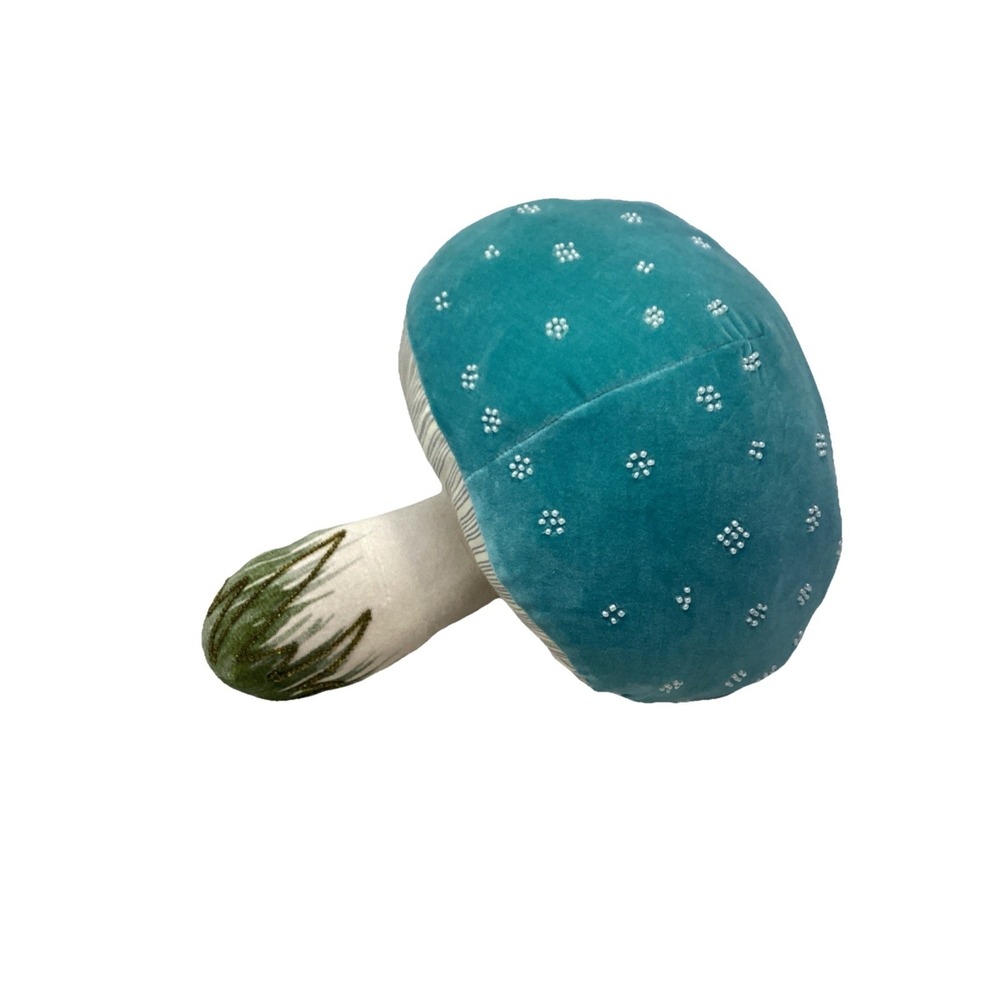 John Derian Target Beaded Mushroom Decorative Plush Pillow Blue 17x14